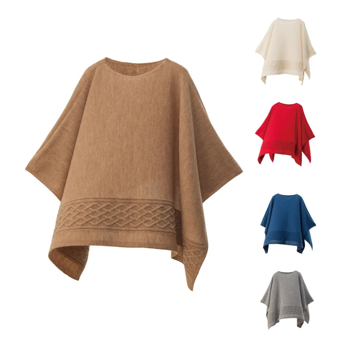 かぶるポンチョ 手ざわりの良いウールカシミヤ ケーブル柄