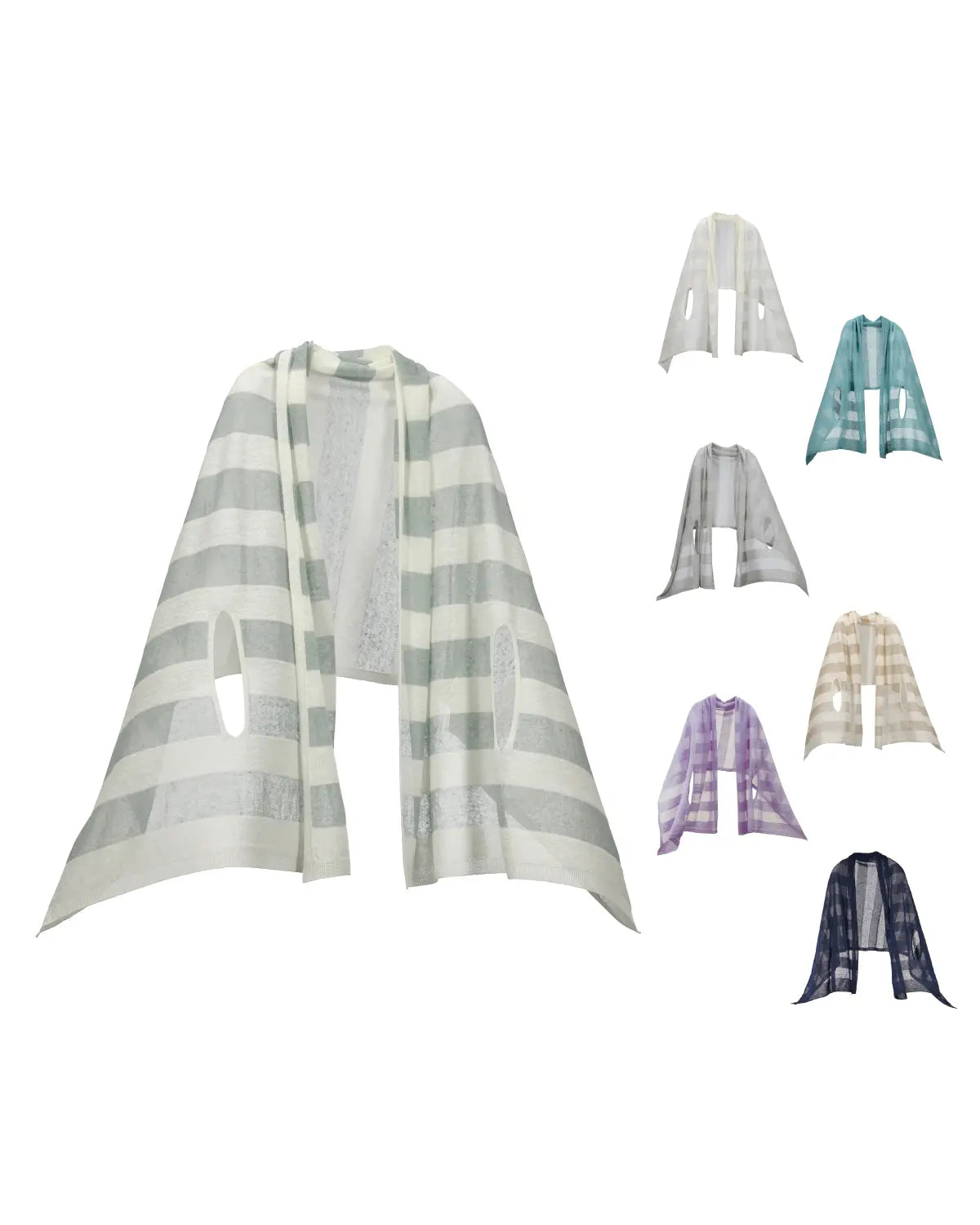 ストールポンチョ 涼しい夏の麻 透けるボーダー