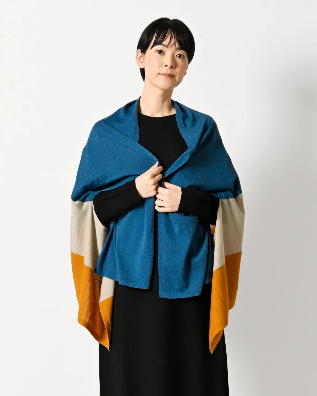 モデル身長:169cm#カラー_26 スモーキーブルー×ライトベージュ×マスタード