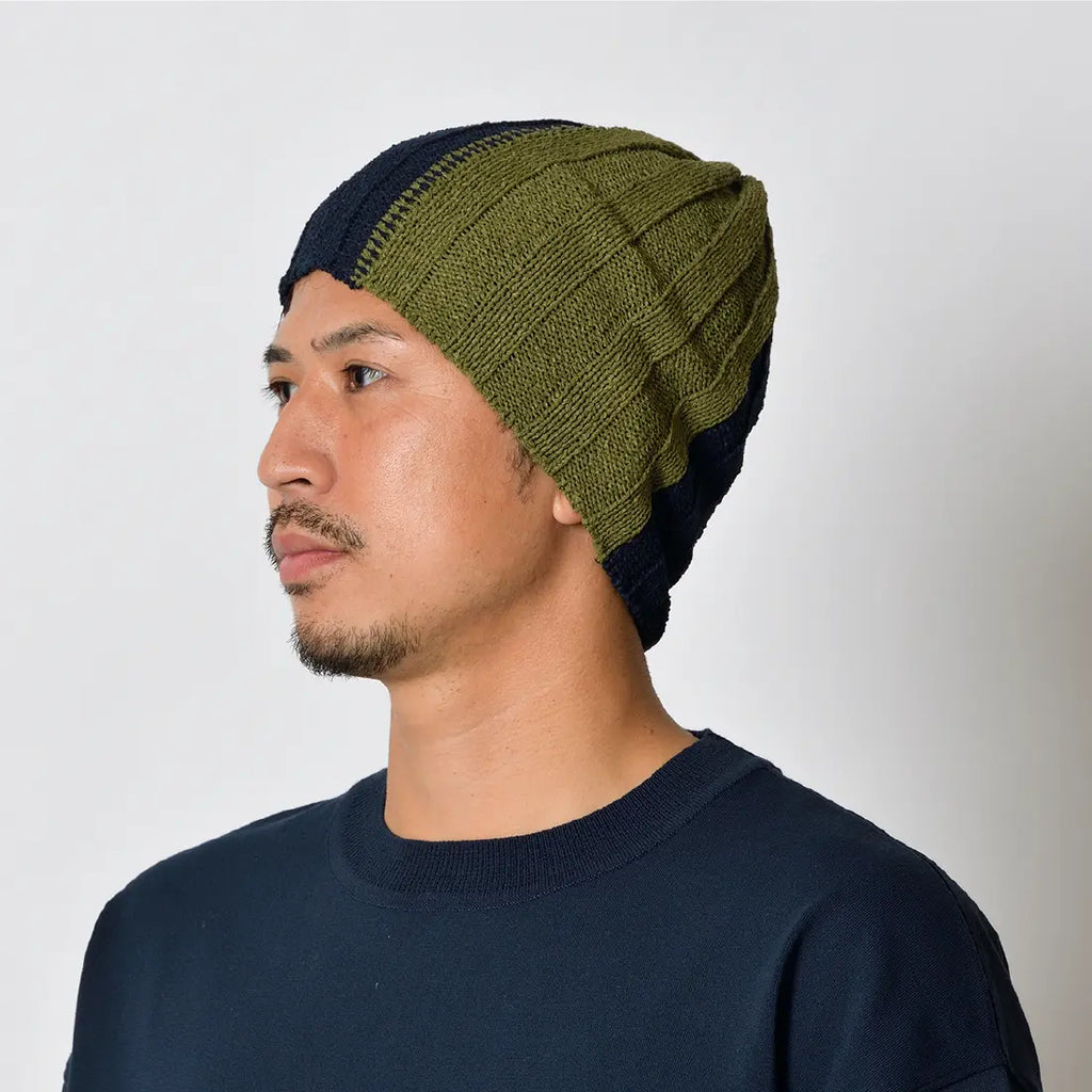 The Elder Statesman リブ編み ニット帽 リブ編みニット帽 和紙 ツートンカラー | SAIFUKU -snow country knit