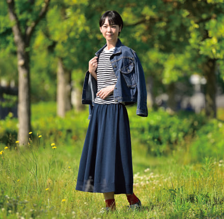 SAIFUKU おなかをつつむ / のびるニットロングスカート　ネイビー　ゴセン おなかをつつむ / のびるニットロングスカート | サイフク公式