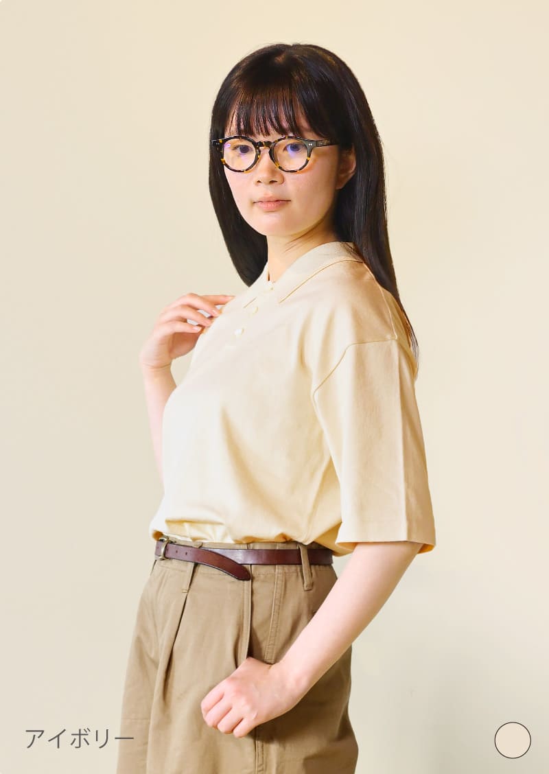 ポロ衿プルオーバー アイボリー
