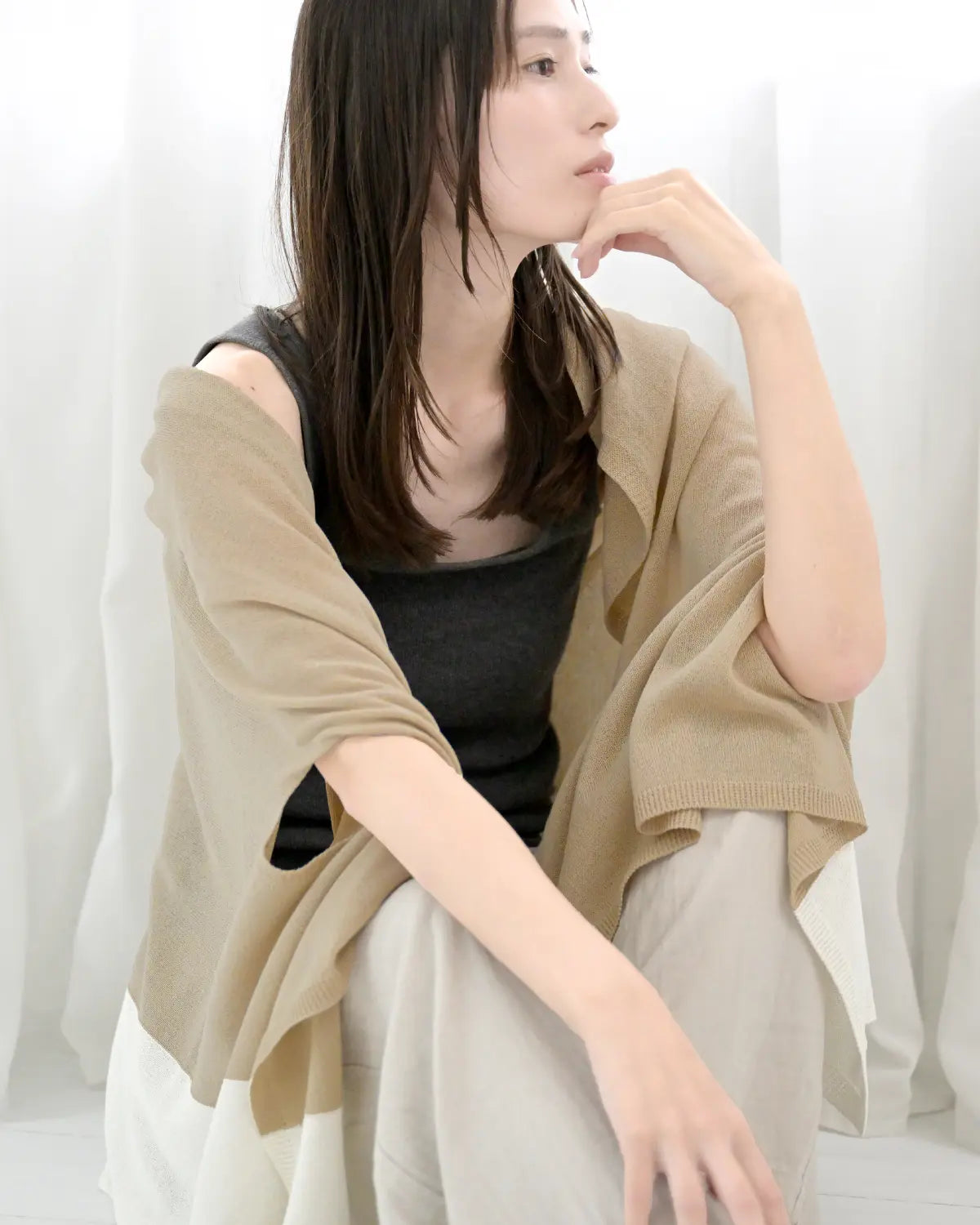 モデル身長：163cm#カラー_08 ベージュ×ホワイト