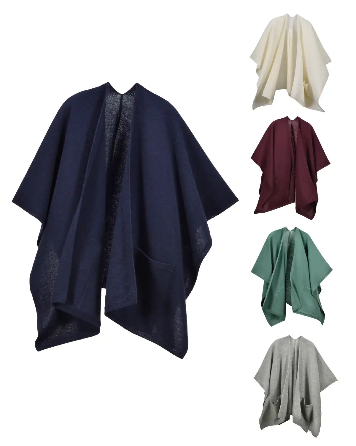 【Autumn Sale】小ぶりな羽織るポンチョ 手をあたためるポケット エアリーウール