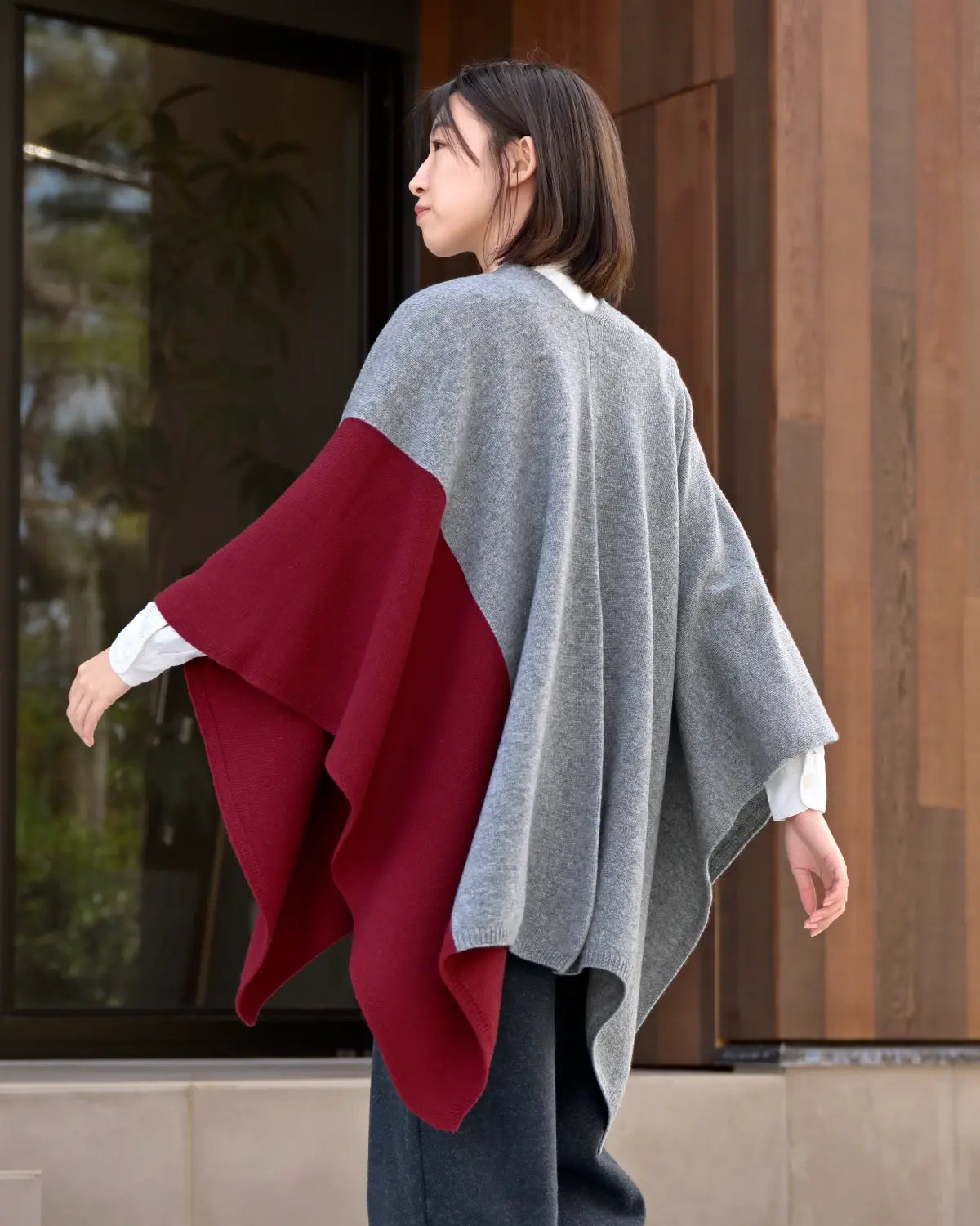 モデル身長：165cm#カラー_02 ライトグレー×ワインレッド