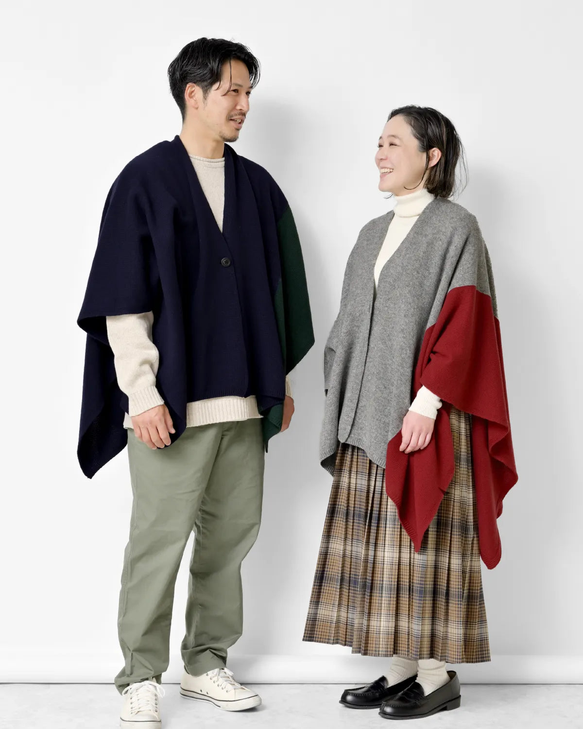 羽織るポンチョ ツートンカラー ウール