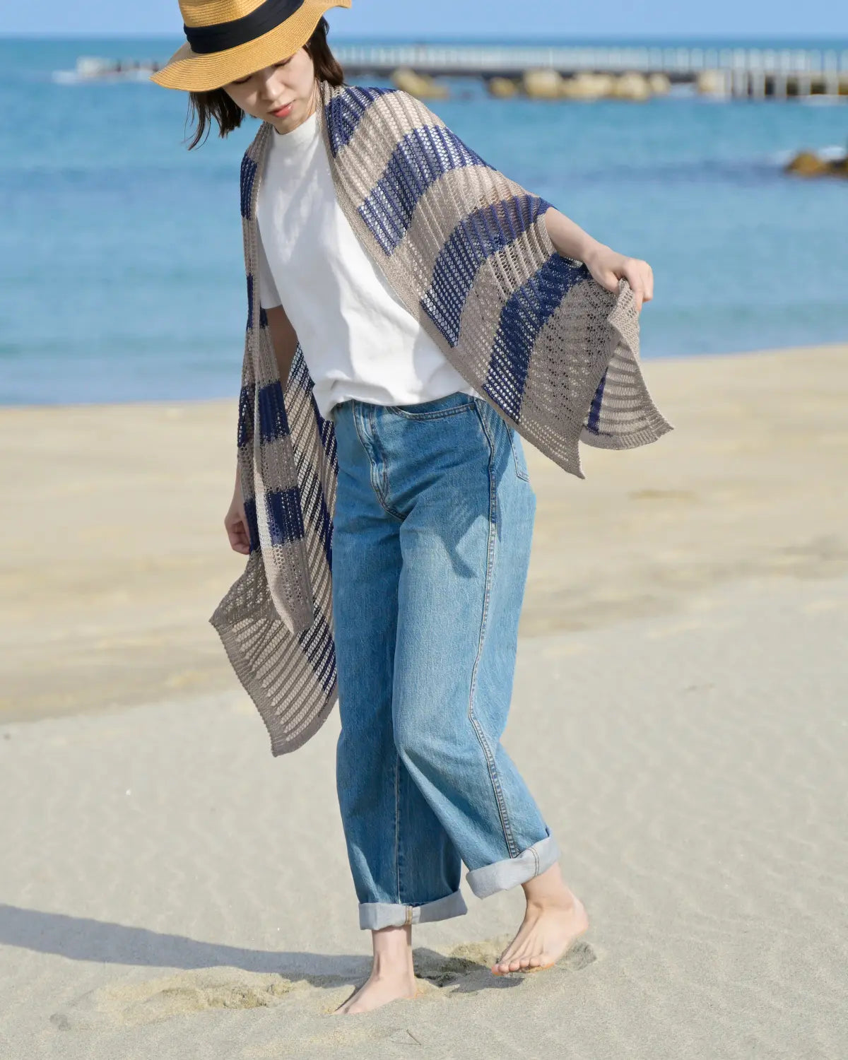 モデル身長：165cm#カラー_02 ベージュ×ネイビー