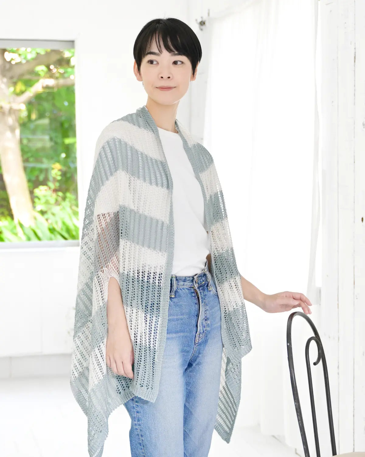 モデル身長：169cm#カラー_01 ペールシルバー×ホワイト