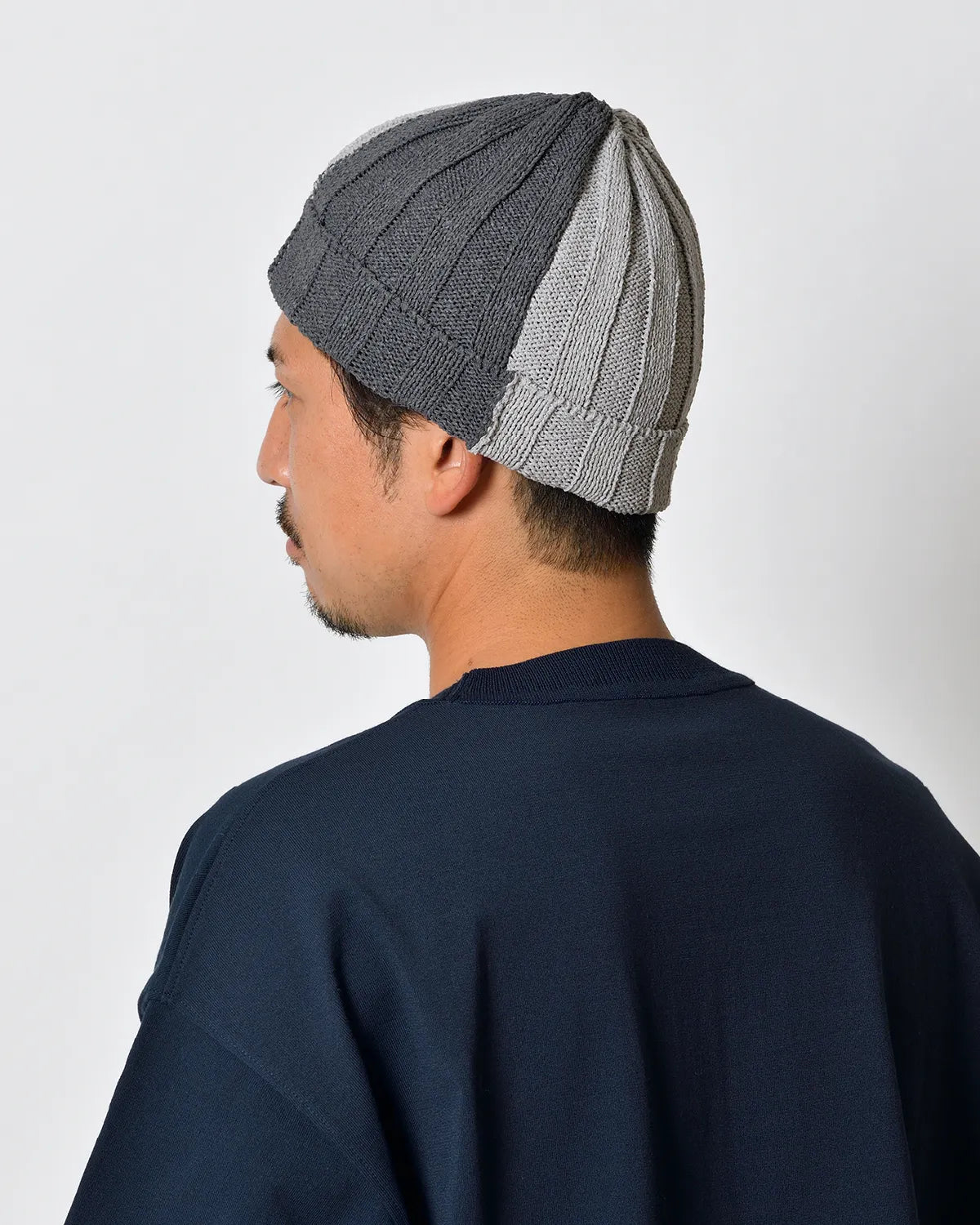 YARN ニット帽 黒・グレー・白 リブ編みニット帽 和紙 ツートンカラー | SAIFUKU -snow country knit