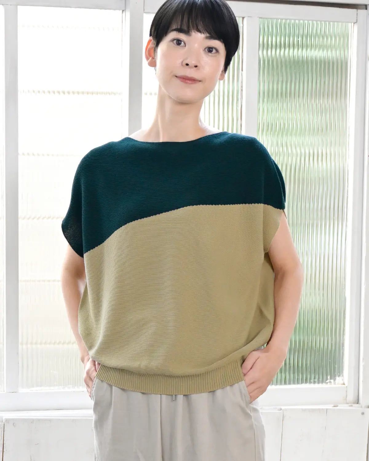 モデル身長：169cm#カラー_07 ブルーグリーン×ベージュ